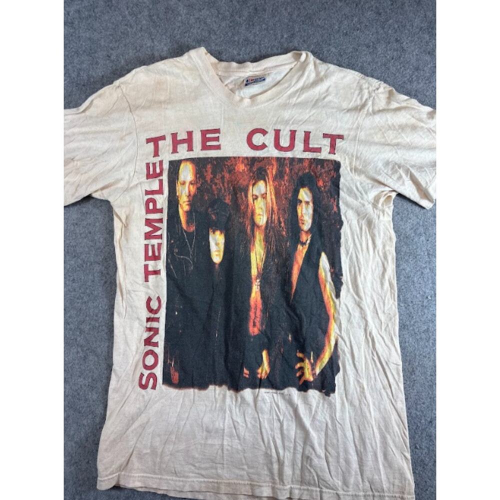 VTG 80s The Cult Sonic Temple Band Tour Shirt Mens Medium Cream Rock Music Merch